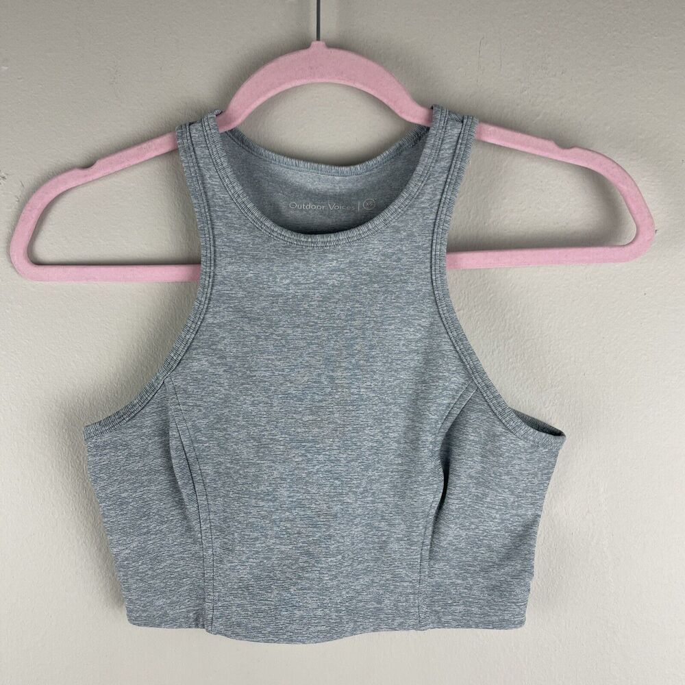 Outdoor Voices Athena Crop Top Gray Grey High Neck Sports Bra Size XS Activewear